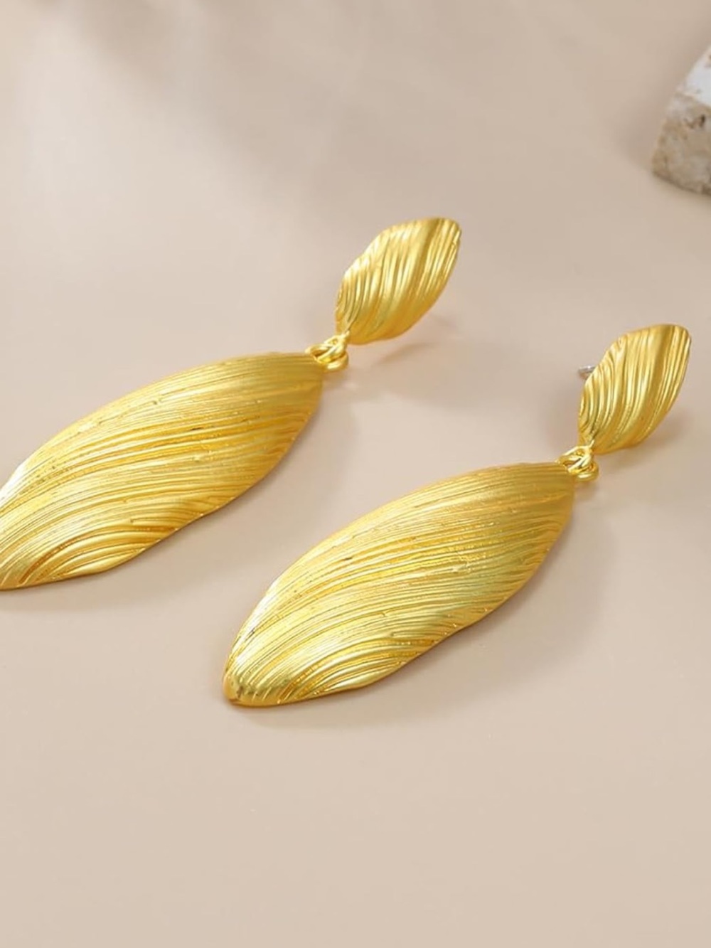 Zara Gold Textured Leaf Drop Earrings - Picture 4 of 6
